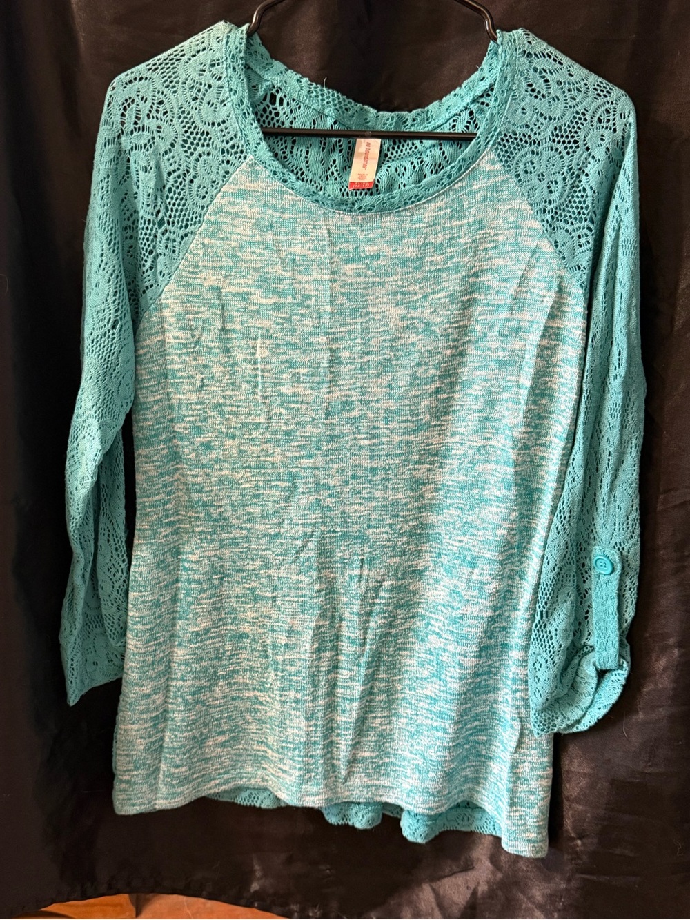 Women’s Teal Lace-Sleeve Pullover Top